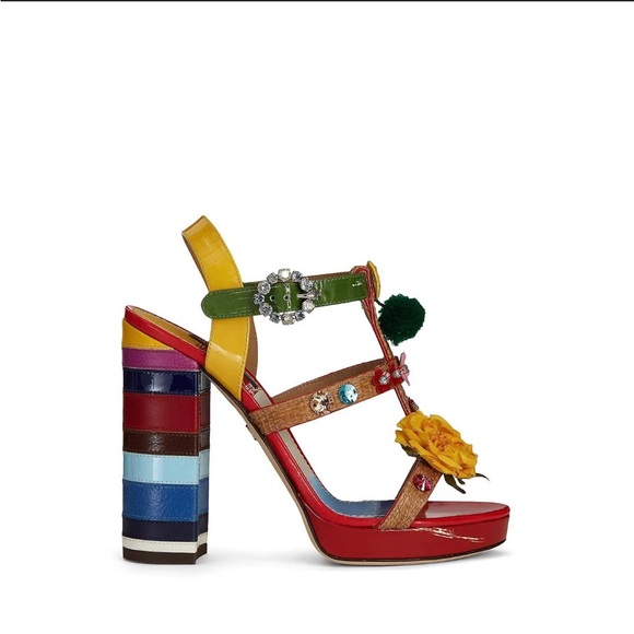 Dolce & Gabbana Red and Yellow Floral Heels - Picture 2 of 9